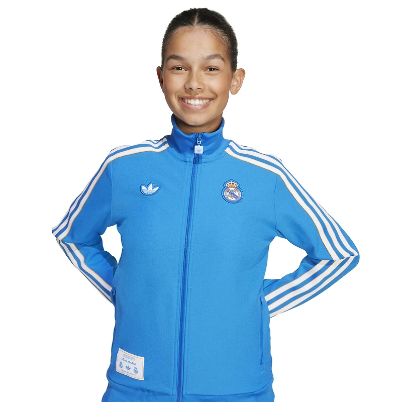 Veste de survêtement zippée adidas bleue Real Madrid Terrace Icons pour jeune