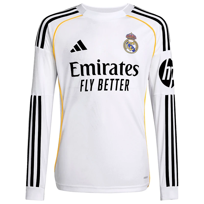 Youth adidas Jude Bellingham White Real Madrid 2025/26 Home Replica Long Sleeve Jersey