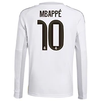 Maillot de joueur à manches longues blanc adidas Kylian Mbappé pour jeune Real Madrid 2025/26