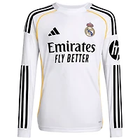 Maillot manches longues adidas Vini Jr. blanc pour enfant, modèle domicile Real Madrid 2025/26