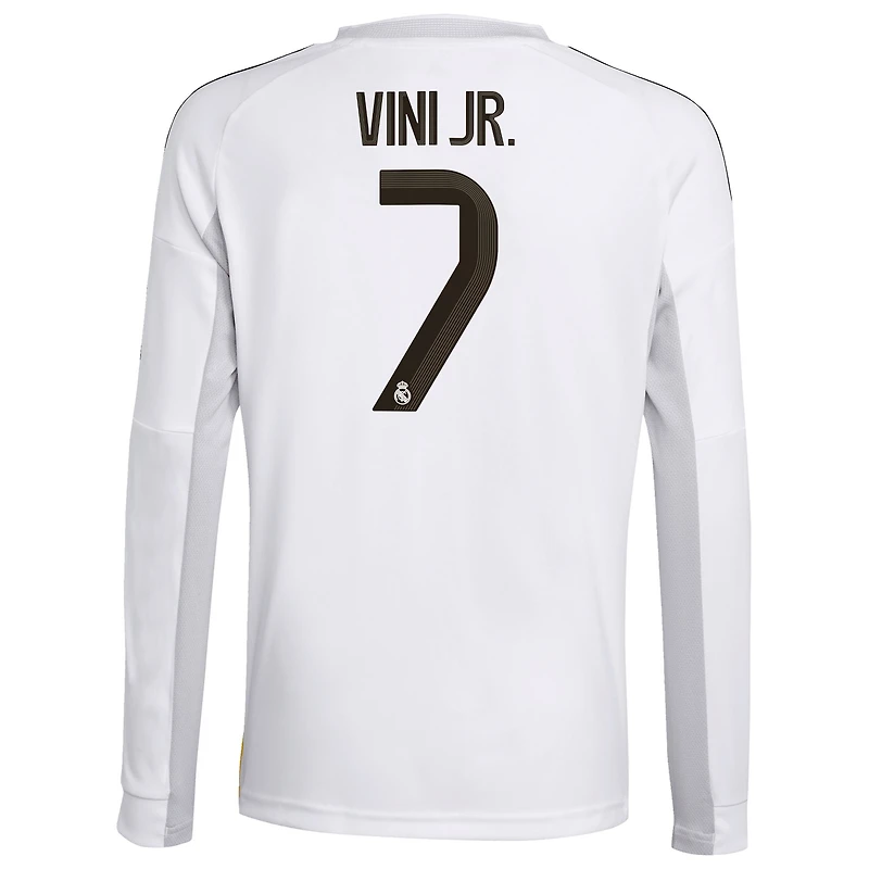 Maillot manches longues adidas Vini Jr. blanc pour enfant, modèle domicile Real Madrid 2025/26