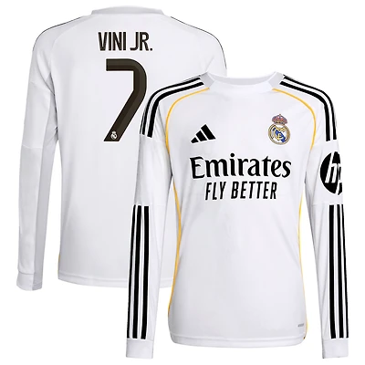 Youth adidas Vini Jr. White Real Madrid 2025/26 Home Replica Long Sleeve Jersey