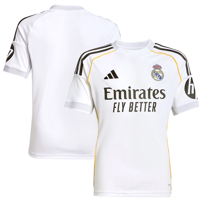 Maillot adidas blanc pour jeunes, réplique domicile du Real Madrid 2025/26