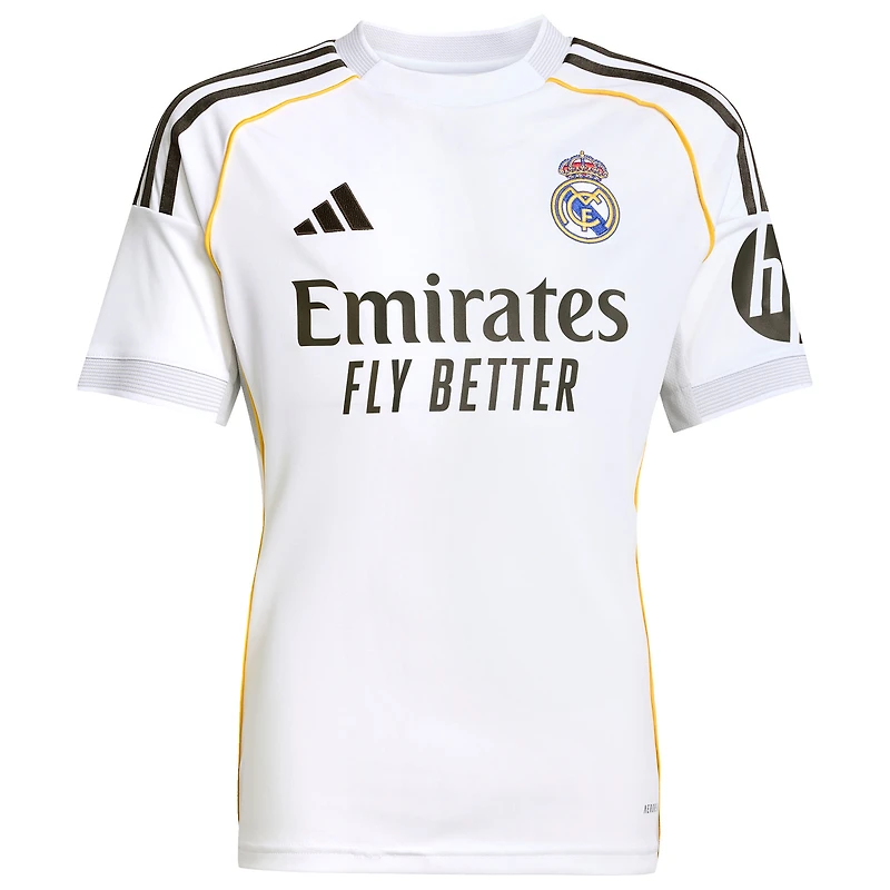 Maillot adidas blanc pour jeunes, réplique domicile du Real Madrid 2025/26