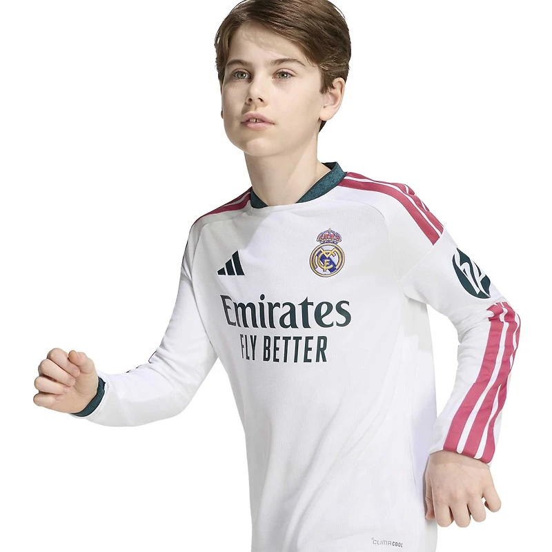 Youth adidas White Real Madrid 2026/27 Home Replica Long Sleeve Jersey