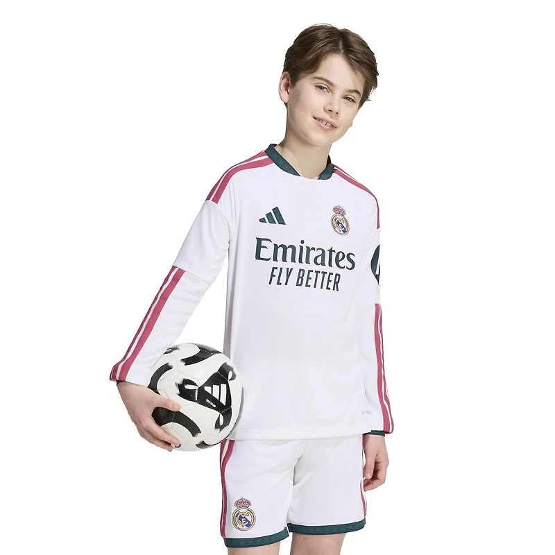 Maillot domicile réplique manches longues blanc adidas Real Madrid 2026/27 pour jeunes