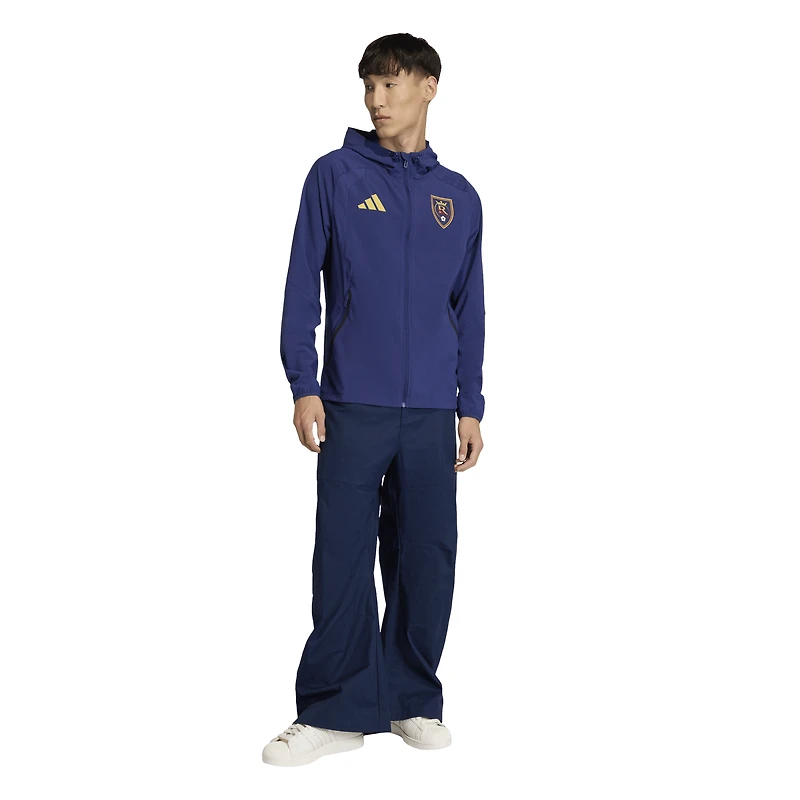 Coupe-vent à capuche zippé adidas Real Salt Lake Tiro Travel bleu pour homme
