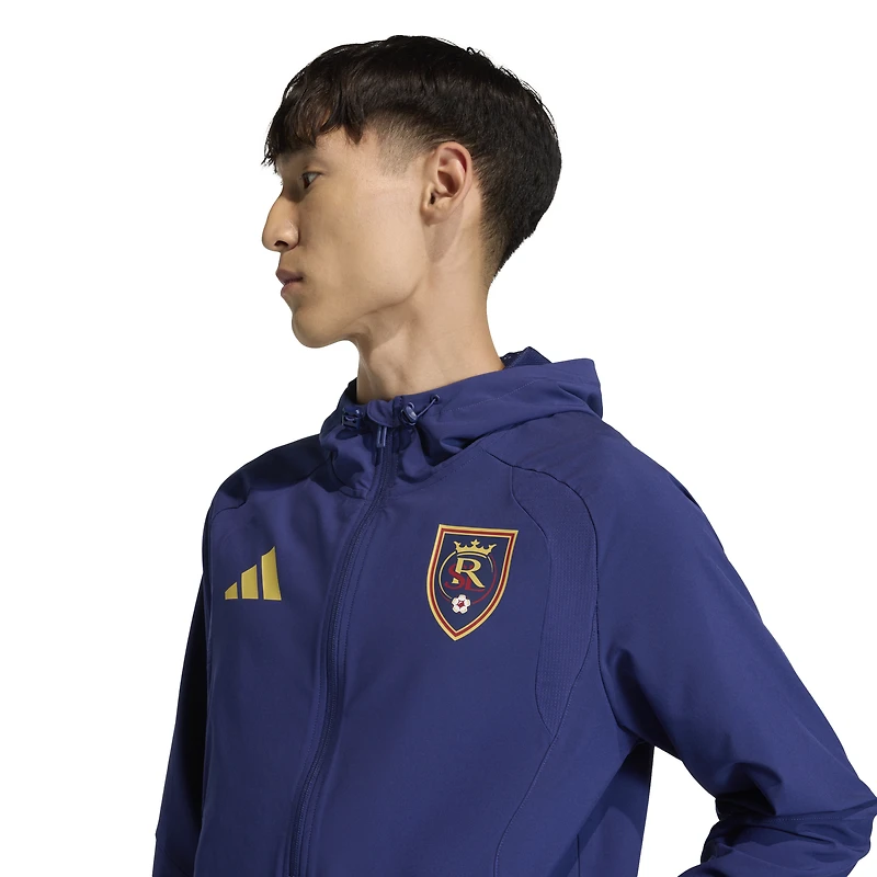 Men's adidas  Blue Real Salt Lake Tiro Travel Full-Zip Hooded Windbreaker