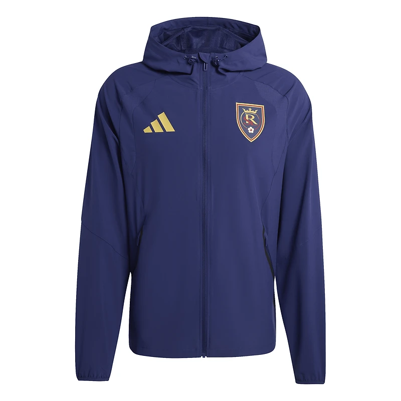 Men's adidas Blue Real Salt Lake Tiro Travel Full-Zip Hooded Windbreaker