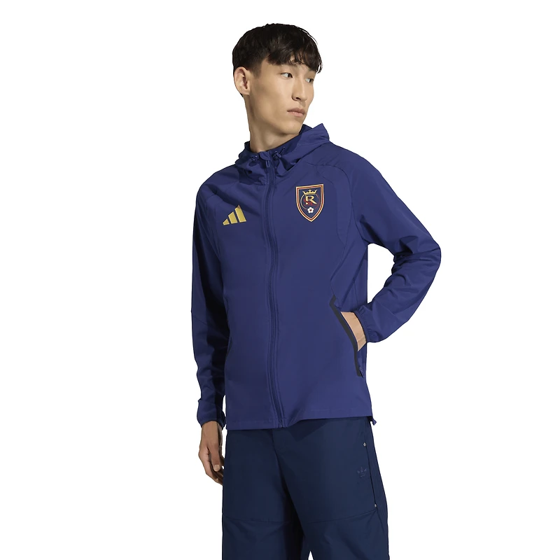 Coupe-vent à capuche zippé adidas Real Salt Lake Tiro Travel bleu pour homme