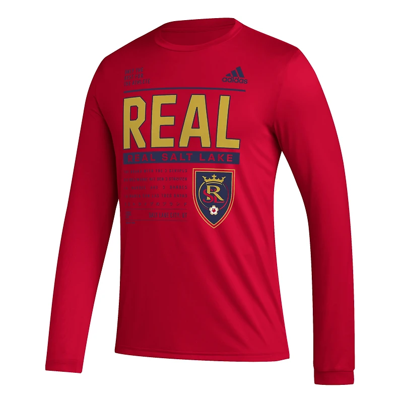 Men's adidas Red Real Salt Lake Club DNA Long Sleeve AEROREADY T-Shirt