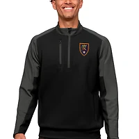 Men's Antigua Black/Charcoal Real Salt Lake Primary Team Logo Quarter-Zip Pullover Top