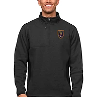 Men's Antigua Heather Black Real Salt Lake Primary Team Logo Course Quarter-Zip Pullover Top