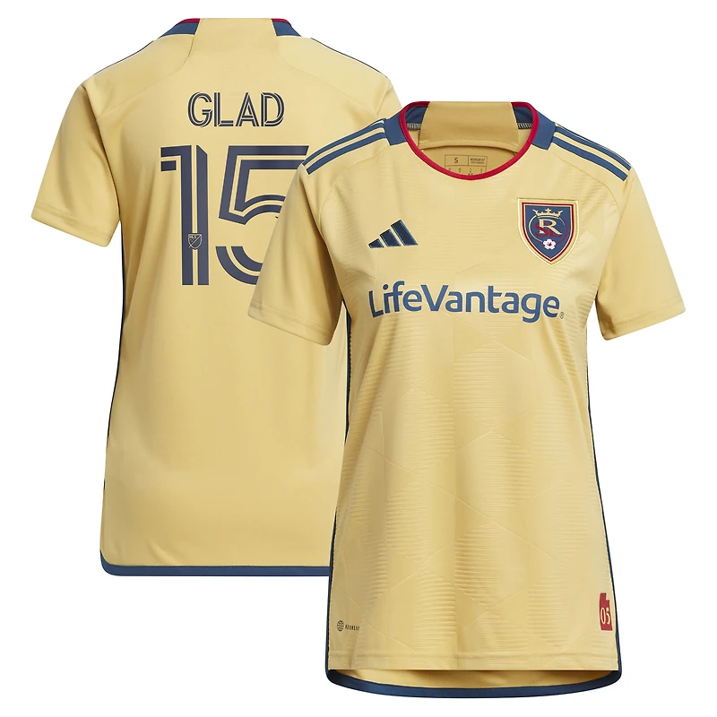 Women's adidas Justen Glad Gold Real Salt Lake 2023 The Beehive State Kit Replica Player Jersey