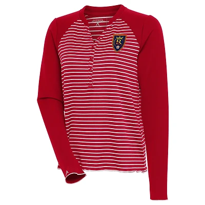 T-shirt Henley à manches longues rouge Antigua Real Salt Lake Maverick pour femme