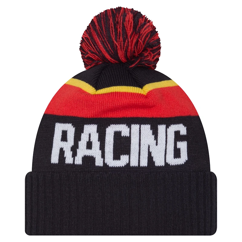 Men's New Era Black Red Bull Racing Wordmark Cuffed Knit Hat with Pom