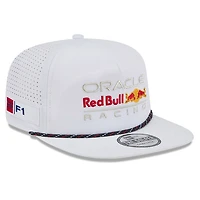 Men's New Era White Red Bull Racing Leisure Featherweight Perforated Rope Golfer Snapback Hat