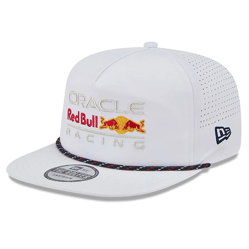 Men's New Era White Red Bull Racing Leisure Featherweight Perforated Rope Golfer Snapback Hat