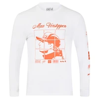 T-shirt à manches longues unisexe Max Verstappen blanc Red Bull Racing Driver Puzzle