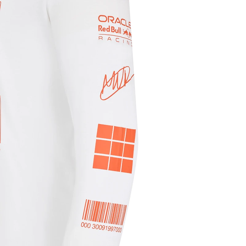 T-shirt à manches longues unisexe Max Verstappen blanc Red Bull Racing Driver Puzzle