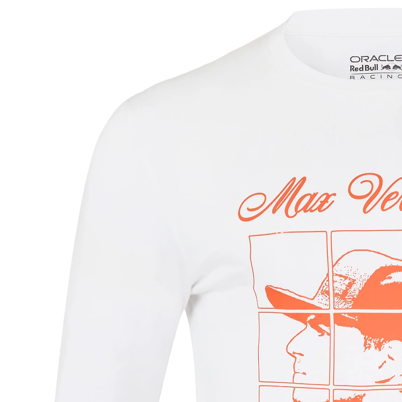 T-shirt à manches longues unisexe Max Verstappen blanc Red Bull Racing Driver Puzzle
