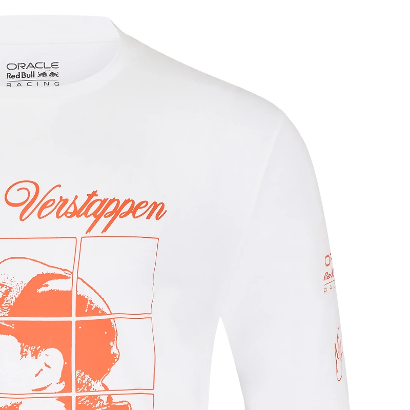 T-shirt à manches longues unisexe Max Verstappen blanc Red Bull Racing Driver Puzzle