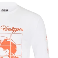 T-shirt à manches longues unisexe Max Verstappen blanc Red Bull Racing Driver Puzzle