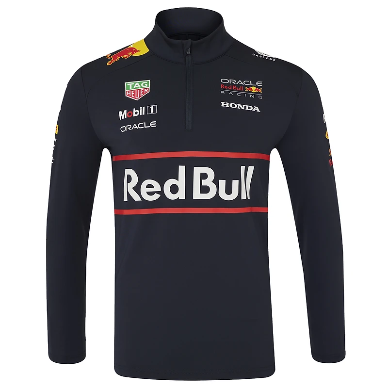 Veste intermédiaire Red Bull Racing Replica unisexe bleu marine à fermeture éclair quart de tour