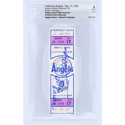 Reggie Jackson California Angels Autographed Career HR 500 Beckett Fanatics Witnessed Authenticated Ticket from September 17, 1984 with "500th HR" Inscription