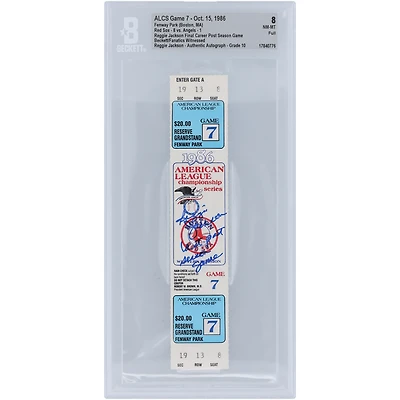 Reggie Jackson California Angels Autographed Final Career Post Season Game Beckett Fanatics Witnessed Authenticated 8/10 Ticket from October 15, 1986 with "Last Post Season Game" Inscription