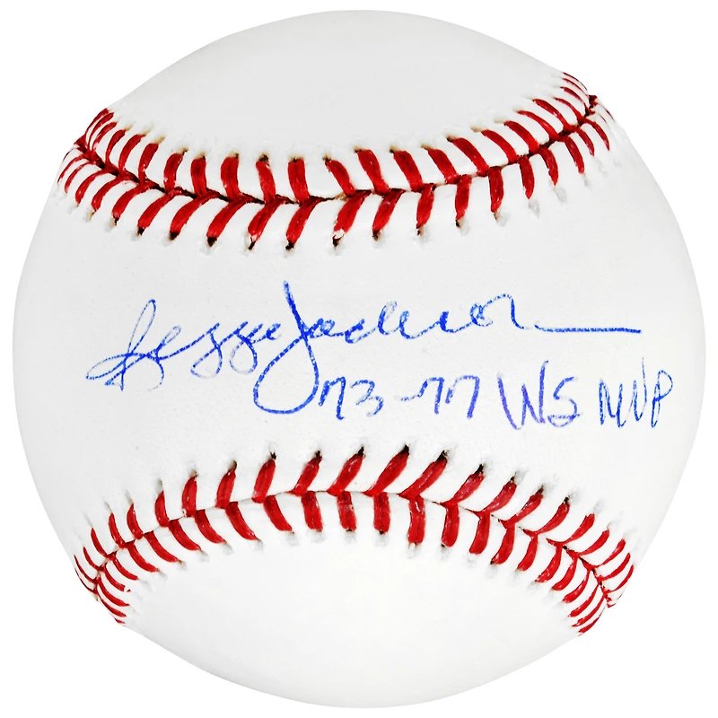 Reggie Jackson New York Yankees Baseball dédicacé avec inscription « 73/77 WS MVP »