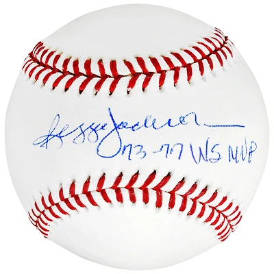 Reggie Jackson New York Yankees Baseball dédicacé avec inscription « 73/77 WS MVP »