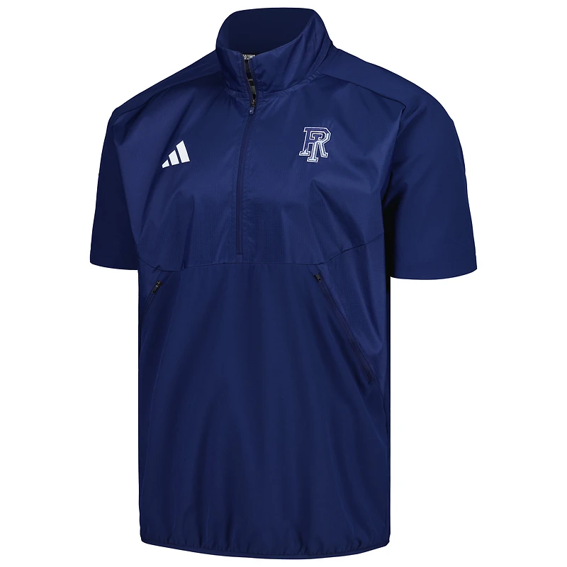 Veste adidas Rhode Island Rams Sideline AEROREADY raglan à manches courtes et quart de zip pour hommes, bleu marine