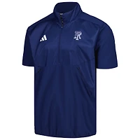 Veste adidas Rhode Island Rams Sideline AEROREADY raglan à manches courtes et quart de zip pour hommes, bleu marine