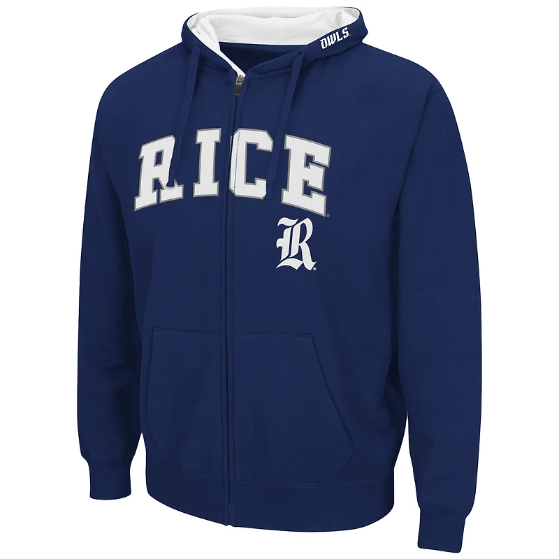 Men's Colosseum Navy Rice Owls Arch & Logo 3.0 Full-Zip Hoodie