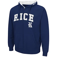 Men's Colosseum Navy Rice Owls Arch & Logo 3.0 Full-Zip Hoodie