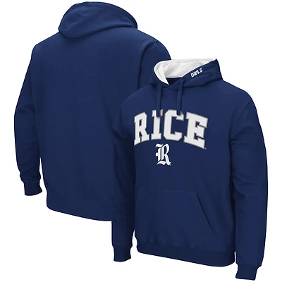 Men's Colosseum Navy Rice Owls Arch and Logo Pullover Hoodie