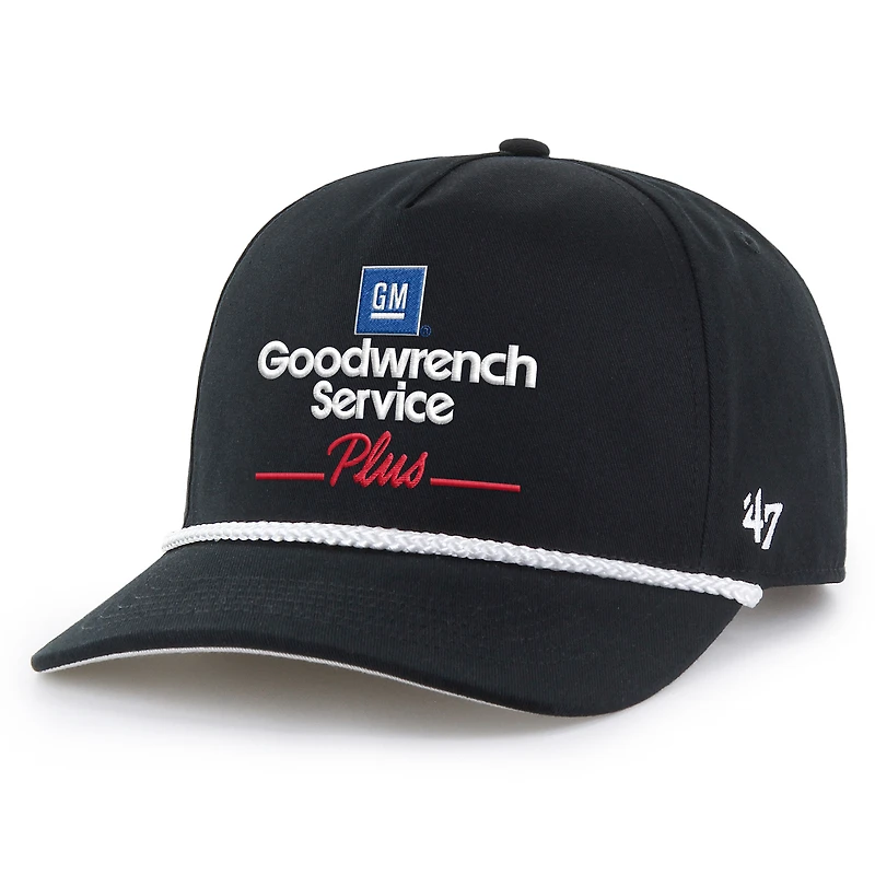 Casquette ajustable noire Richard Childress Racing Goodwrench Service Plus pour homme, modèle 1947, avec corde d'attelage
