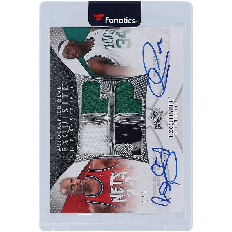 Carte autographiée de la collection Upper Deck Exquisite Dual Relic #ED-JP #1/5 de Richard Jefferson et Paul Pierce 2007-08