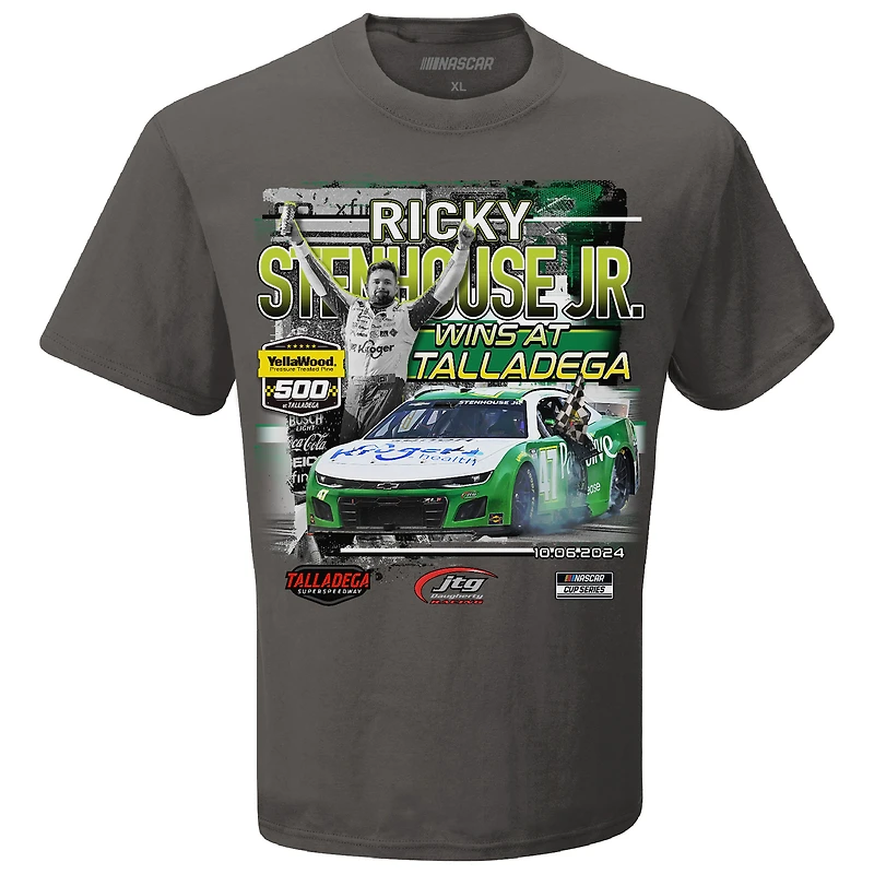 T-shirt à damier pour homme, motif sport, charbon de bois, vainqueur la course YellaWood 500 2024