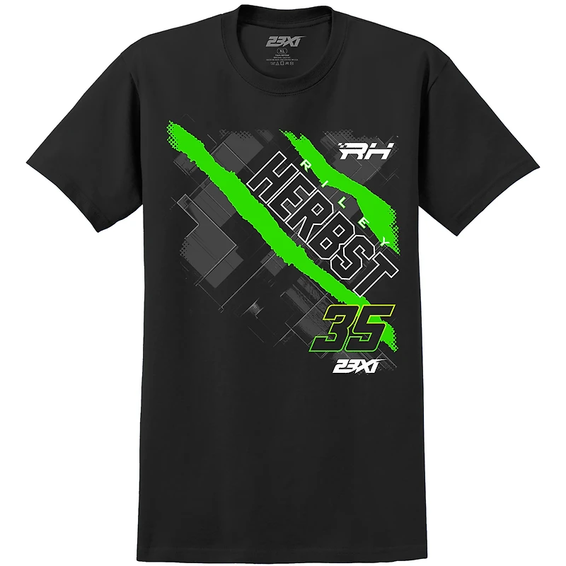 T-shirt noir 23XI Racing pour homme avec nom et numéro de Riley Herbst