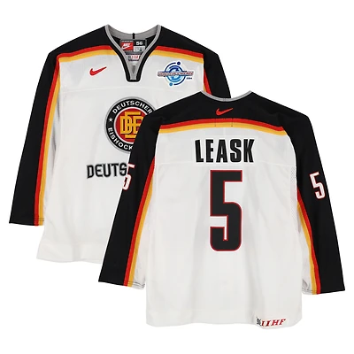 Robert Leask Team Germany Game-Used #5 White Nike Jersey vs. Team Czech Republic on September 3 during the 2004 World Cup of Hockey