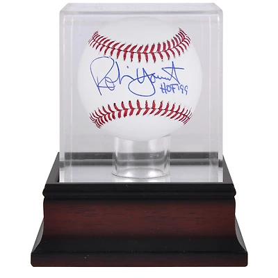 Robin Yount Milwaukee Brewers Autographed Baseball with "HOF 99" Inscription and Mahogany Baseball Display Case