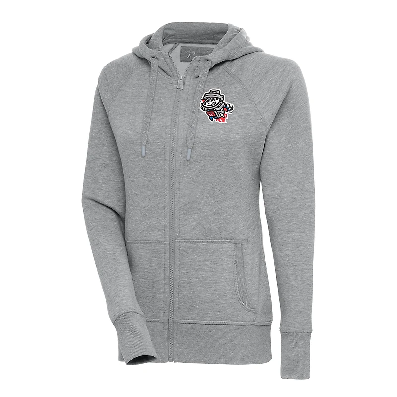 Sweat à capuche zippé intégral Antigua Heather Gray Rocket City Trash Pandas Victory pour femme