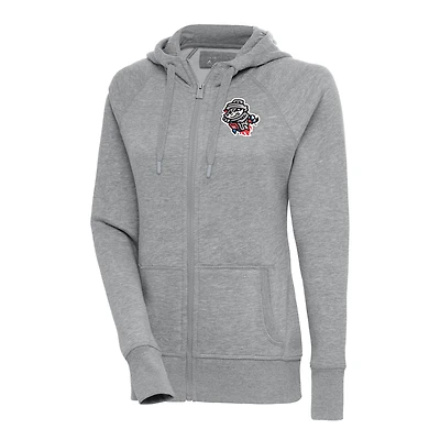 Sweat à capuche zippé intégral Antigua Heather Gray Rocket City Trash Pandas Victory pour femme