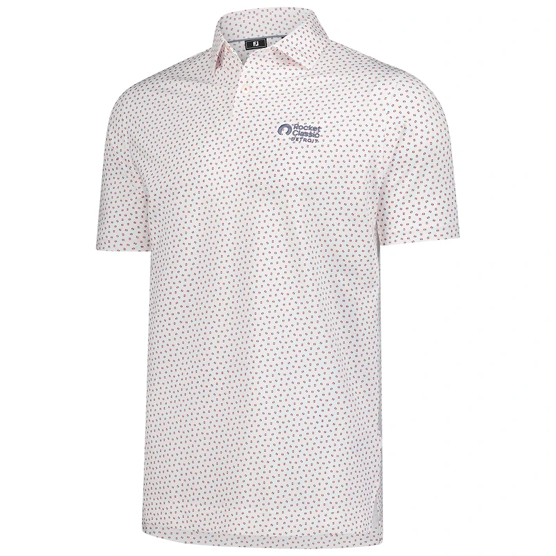 Men's FootJoy White Rocket Classic Bounce Print Stretch Pique ProDry Polo