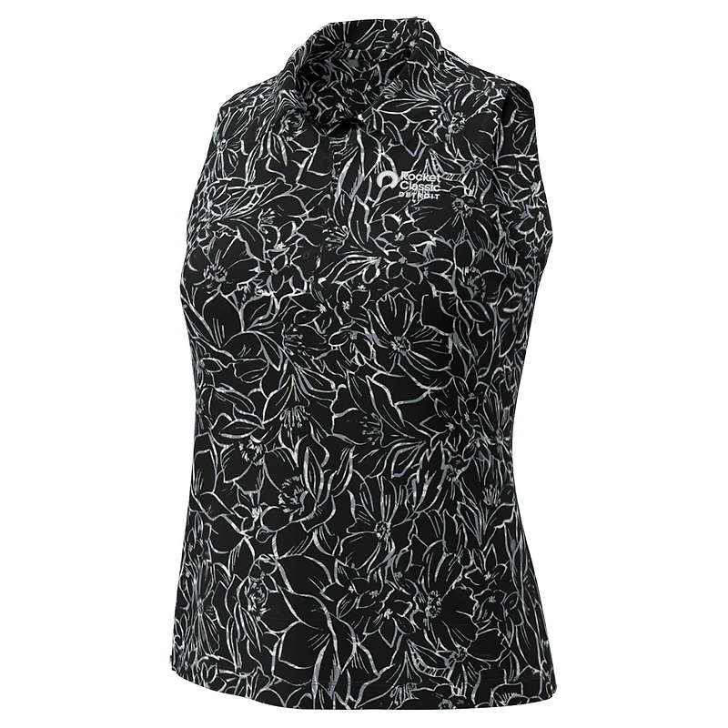 Polo sans manches à imprimé floral noir Rocket Classic Drive pour femme d'Under Armour