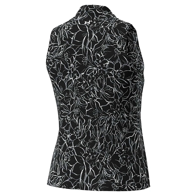 Women's Under Armour Black Rocket Classic Drive Open Floral Sleeveless Polo