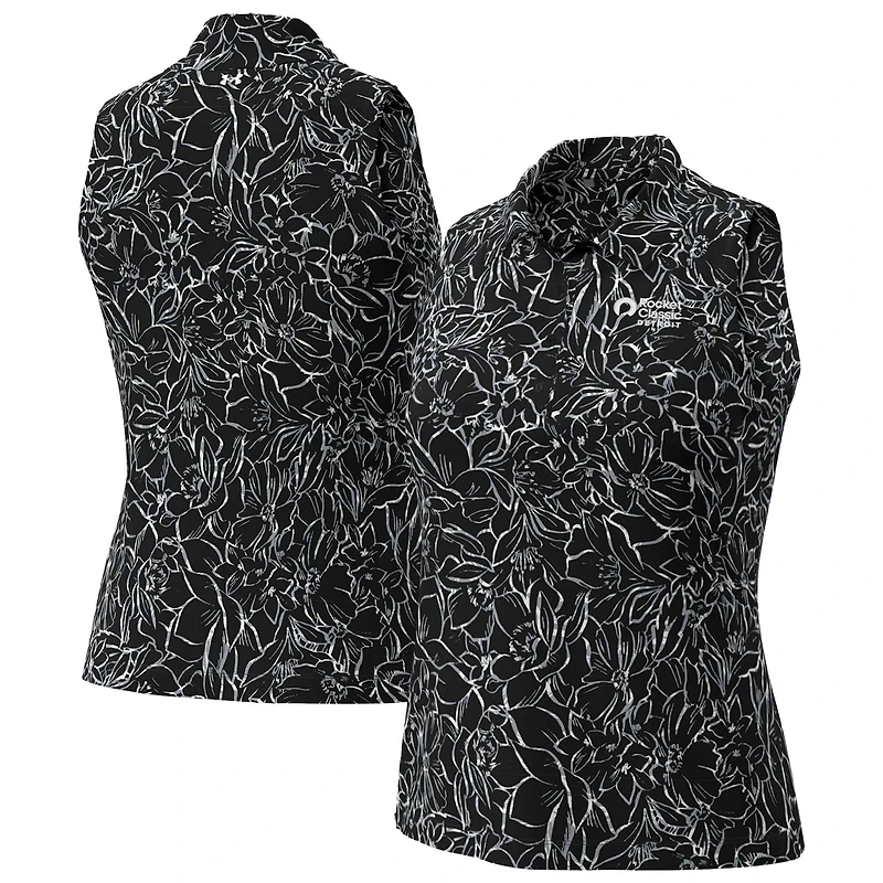 Women's Under Armour Black Rocket Classic Drive Open Floral Sleeveless Polo