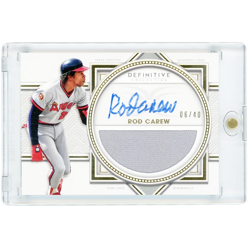 Rod Carew California Angels Autographed 2022 Topps Definitive Collection Game-Used Relic #DARC-RCA #6/40 Card